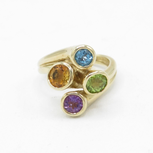 193 - 9ct gold multi-gemstone dress ring, gemstone including: peridot, amethyst, blue topaz & citrine (4.5... 