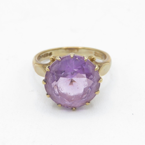 195 - 9ct gold vintage amethyst cocktail ring (4.3g) Size  K