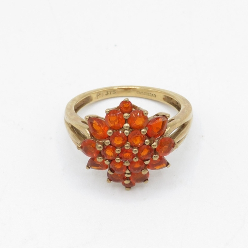 38 - 9ct gold fire opal dress ring, claw set (3g) Size  L 1/2