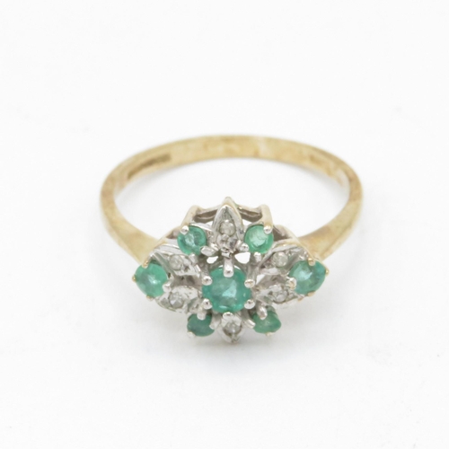 41 - 9ct gold vintage emerald & diamond dress ring (2.1g) Size  N