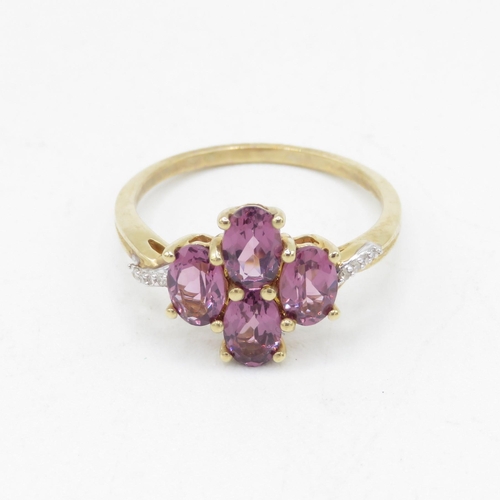 44 - 9ct gold pink gemstone & diamond dress ring (2.2g) Size  O