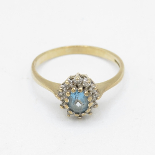 47 - 9ct gold vintage blue topaz & diamond cluster ring (1.7g) Size  L 1/2