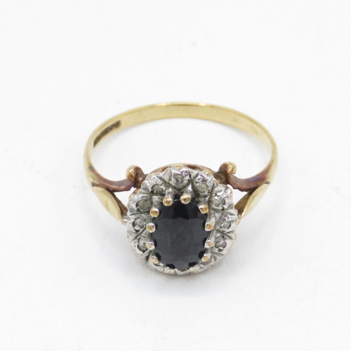 97 - 9ct gold vintage sapphire & diamond cluster ring (2.5g) Size  O