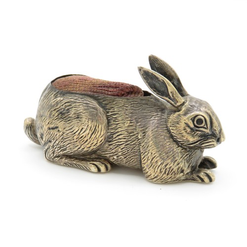 407 - Edwardian 1910 Birmingham Sterling Silver Novelty Hare Pin Cushion (44g)