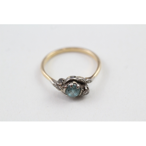 109 - 9ct gold vintage blue zirconia & diamond dress ring (3.6g) Size  U