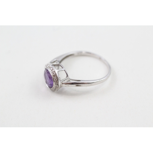 131 - 9ct white gold amethyst and diamond dress ring (2.7g) Size  T