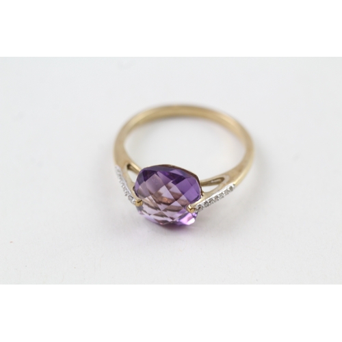 133 - 9ct gold amethyst & diamond ring (3g) Size  S