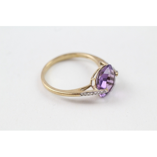 133 - 9ct gold amethyst & diamond ring (3g) Size  S