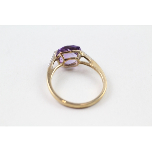 133 - 9ct gold amethyst & diamond ring (3g) Size  S