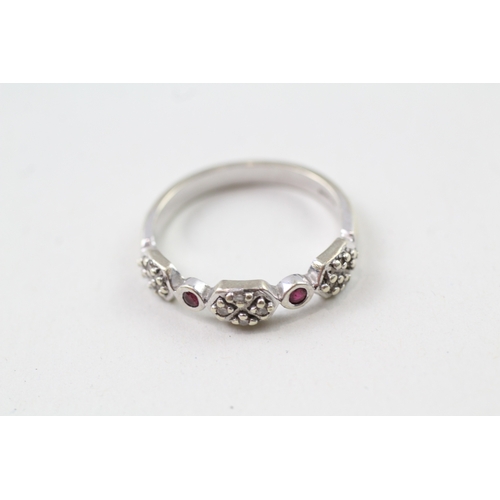 138 - 9ct white gold ruby and diamond dress ring (2.9g) Size  N 1/2