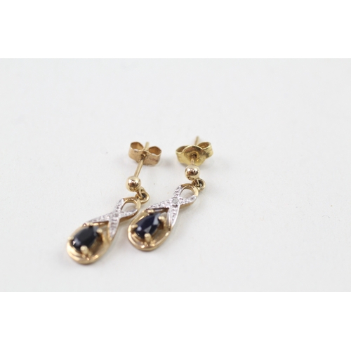 146 - 9ct gold sapphire and diamond drop earrings with posts (1.5g)