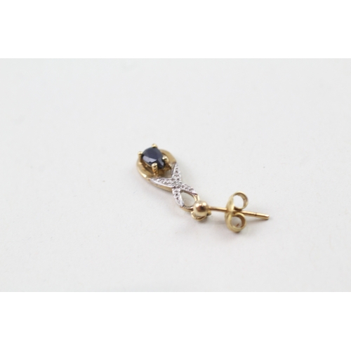 146 - 9ct gold sapphire and diamond drop earrings with posts (1.5g)