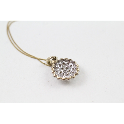 147 - 9ct gold diamond cluster pendant with 9ct gold chain (1.9g)