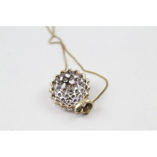 147 - 9ct gold diamond cluster pendant with 9ct gold chain (1.9g)