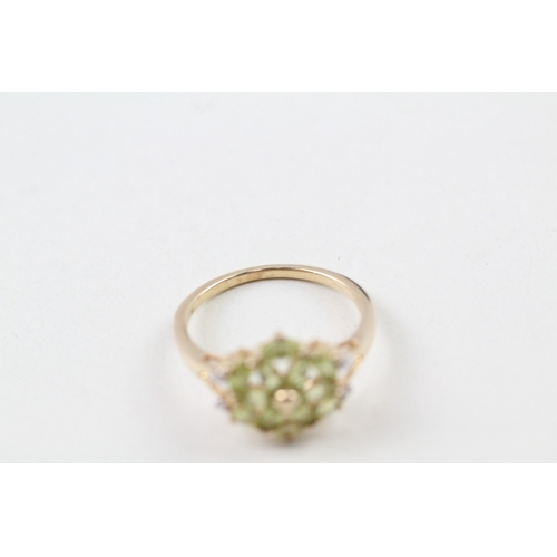 151 - 10ct gold diamond and yellow gemstone floral cluster dress ring (2.3g) Size  N