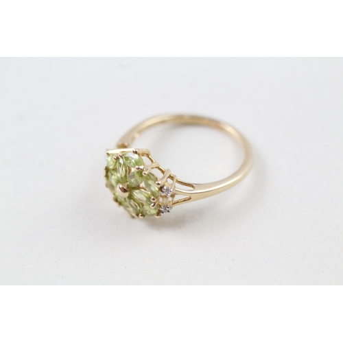 151 - 10ct gold diamond and yellow gemstone floral cluster dress ring (2.3g) Size  N