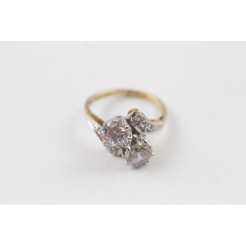 155 - 9ct gold cubic zirconia toi et moi dress ring (3.2g) Size  I 1/2