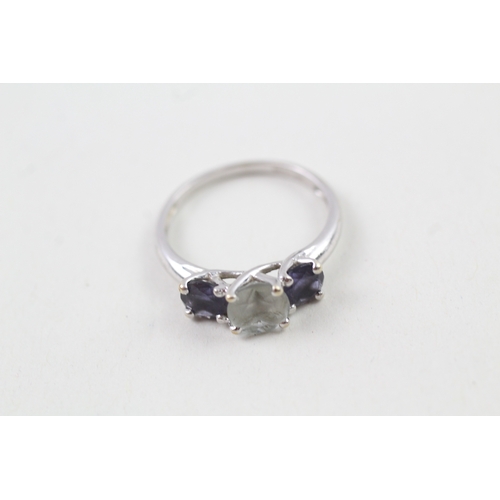 17 - 9ct white gold aquamarine and iolite trilogy dress ring (1.9g) Size  M