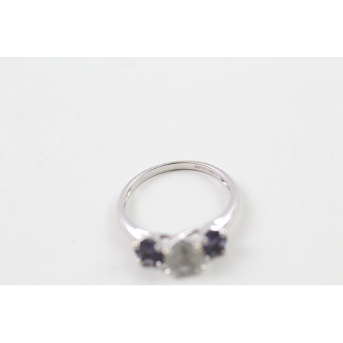 17 - 9ct white gold aquamarine and iolite trilogy dress ring (1.9g) Size  M