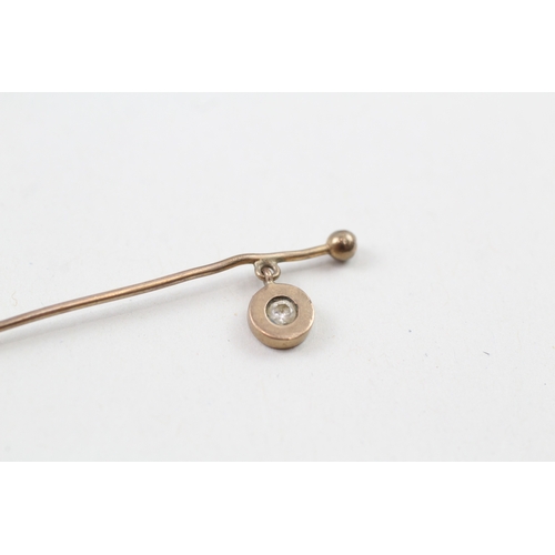 173 - 9ct gold vintage diamond drop stick pin (1.5g)