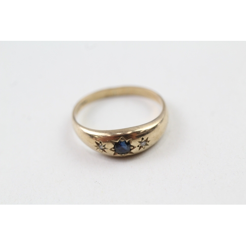 178 - 9ct gold vintage bezel set sapphire and diamond dress ring *as seen* (2g) Size  N