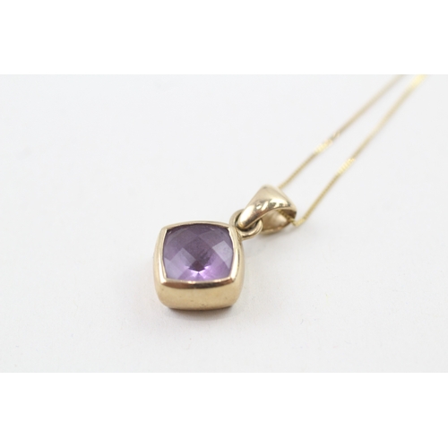 183 - 9ct gold faceted amethyst pendant necklace (2.8g)