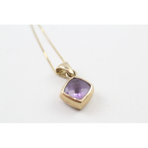 183 - 9ct gold faceted amethyst pendant necklace (2.8g)