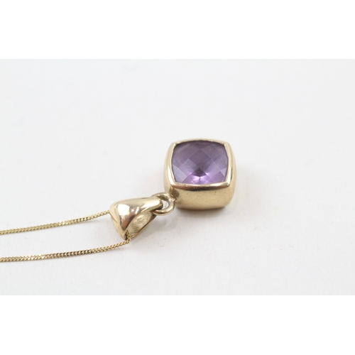 183 - 9ct gold faceted amethyst pendant necklace (2.8g)