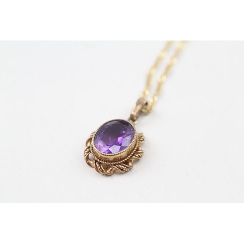 185 - 9ct gold amethyst pendant necklace e (3.3g)