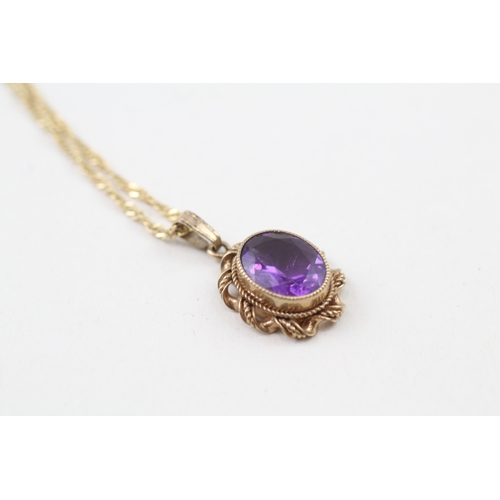 185 - 9ct gold amethyst pendant necklace e (3.3g)