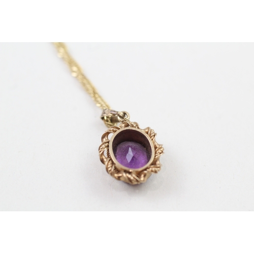 185 - 9ct gold amethyst pendant necklace e (3.3g)