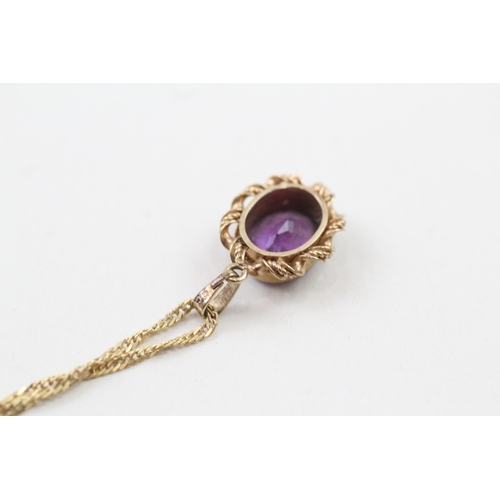 185 - 9ct gold amethyst pendant necklace e (3.3g)