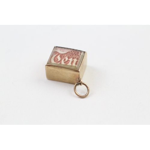 190 - 9ct gold vintage 'in emergency break glass' bank note charm (2.3g)