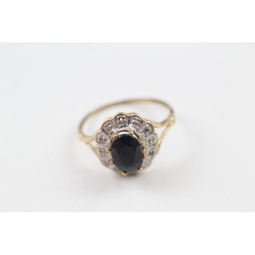 193 - 9ct gold vintage sapphire and diamond halo dress ring (1.9g) Size  O