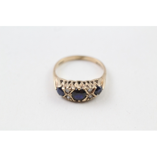 20 - 9ct gold vintage sapphire and diamond gypsy set dress ring (2.8g) Size  N