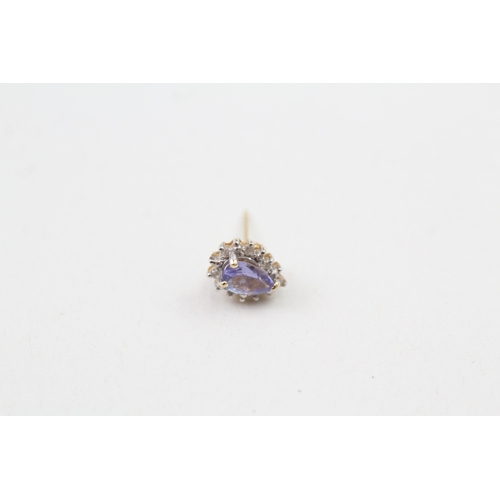 200 - 9ct gold pear cut tanzanite and diamond halo stud earrings (1.2g)