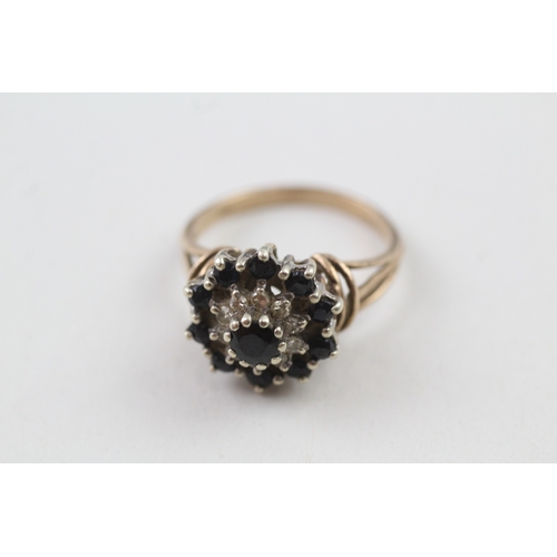 213 - 9ct gold diamond & sapphire cluster ring (4.6g) Size  Q