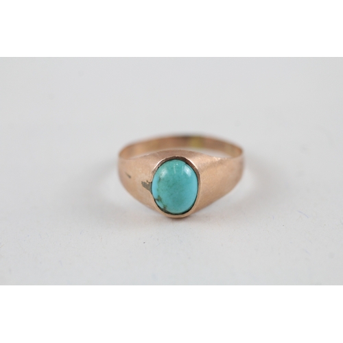 219 - 9ct rose gold antique turquoise signet ring (1.2g) Size  N