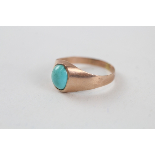 219 - 9ct rose gold antique turquoise signet ring (1.2g) Size  N