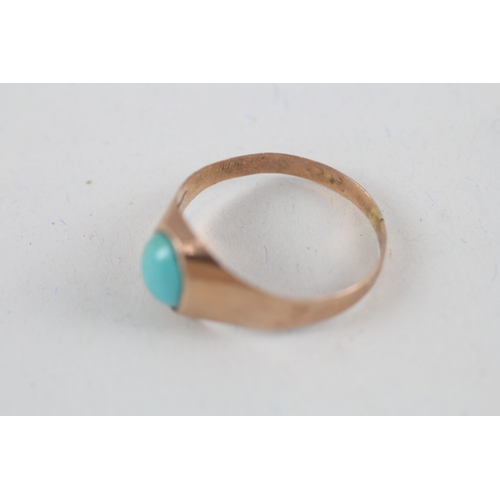 219 - 9ct rose gold antique turquoise signet ring (1.2g) Size  N