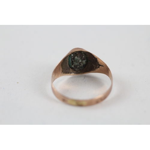 219 - 9ct rose gold antique turquoise signet ring (1.2g) Size  N