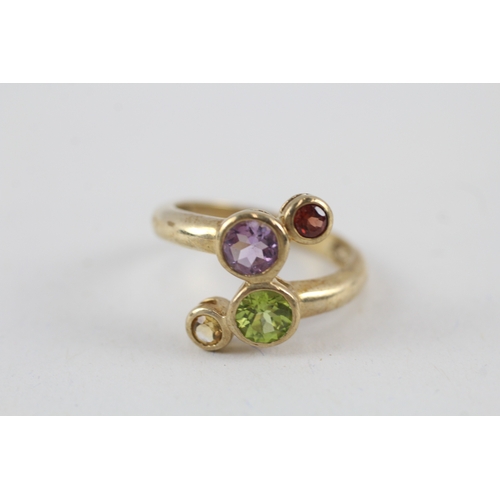 221 - 9ct gold garnet, amethyst, peridot & citrine ring (3.5g) Size  N