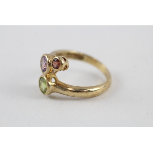 221 - 9ct gold garnet, amethyst, peridot & citrine ring (3.5g) Size  N