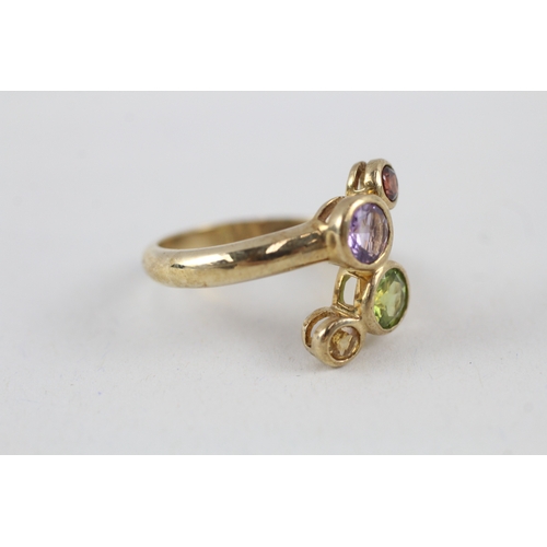 221 - 9ct gold garnet, amethyst, peridot & citrine ring (3.5g) Size  N