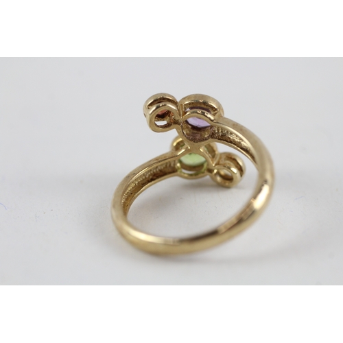 221 - 9ct gold garnet, amethyst, peridot & citrine ring (3.5g) Size  N