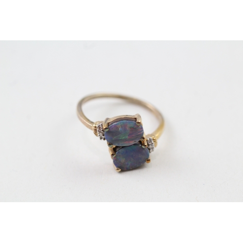 24 - 9ct gold opal doublet & diamond dress ring (2.6g) Size  O