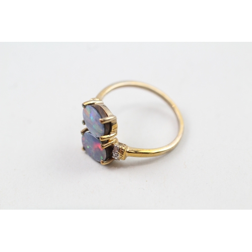 24 - 9ct gold opal doublet & diamond dress ring (2.6g) Size  O