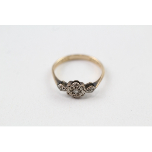 27 - 9ct gold & platinum vintage diamond dress ring (1.7g) Size  L