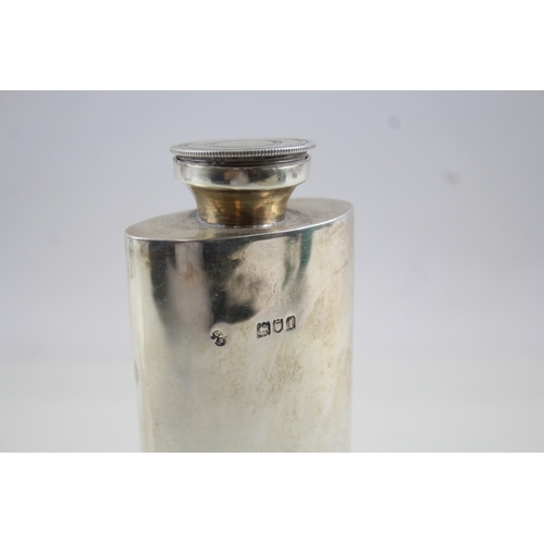 360 - Antique Edwardian 1906 London Sterling Silver Plain Travel Hip Flask (128g)