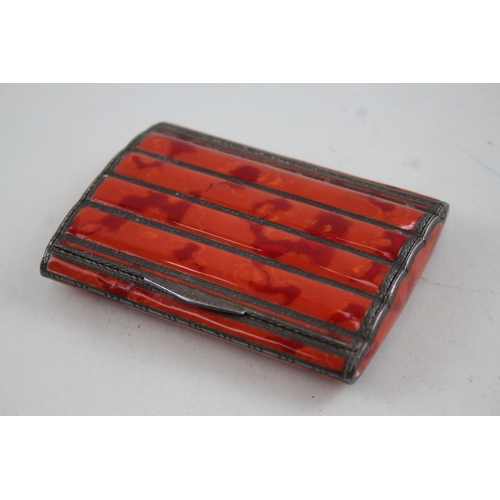 363 - Vintage Stamped .935 Silver Red Enamel Ladies Cigarette Case (146g)